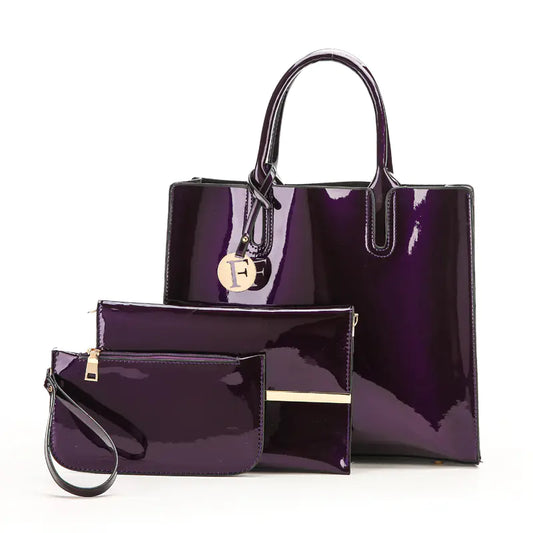 Shiny Leather Women's Mother and Child Bag Set