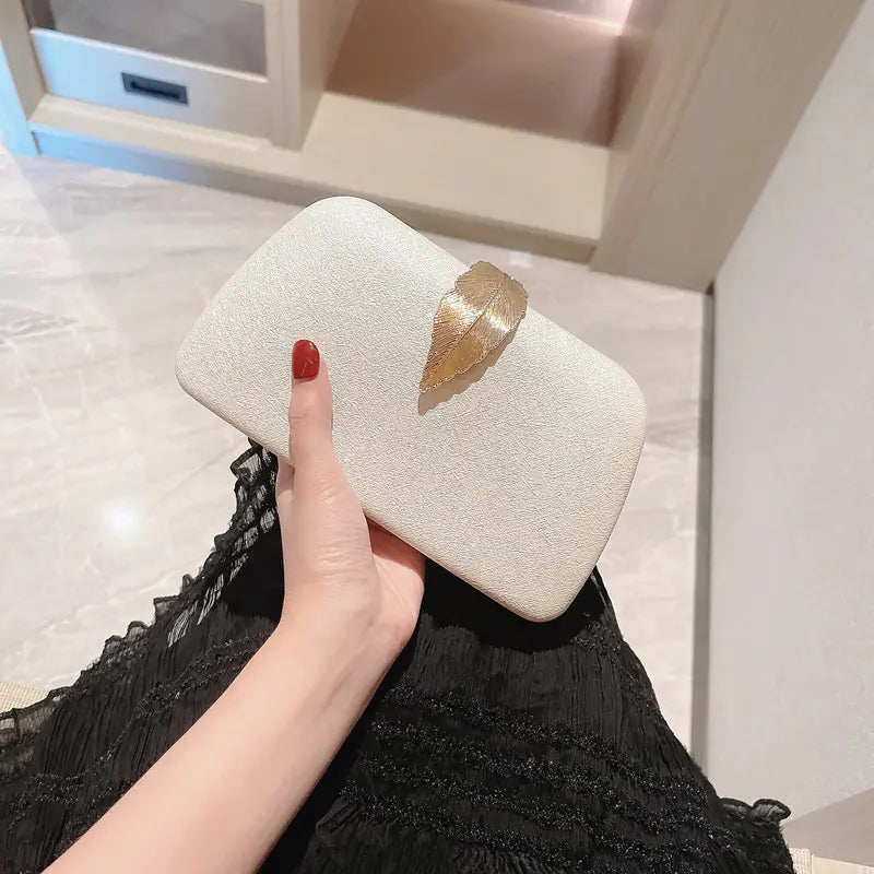 Luxury Evening Clutch Bag with Metal Leaf Design