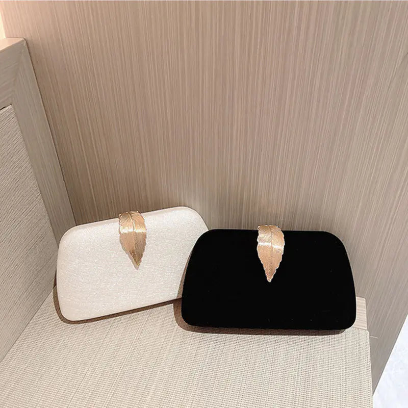 Luxury Evening Clutch Bag with Metal Leaf Design
