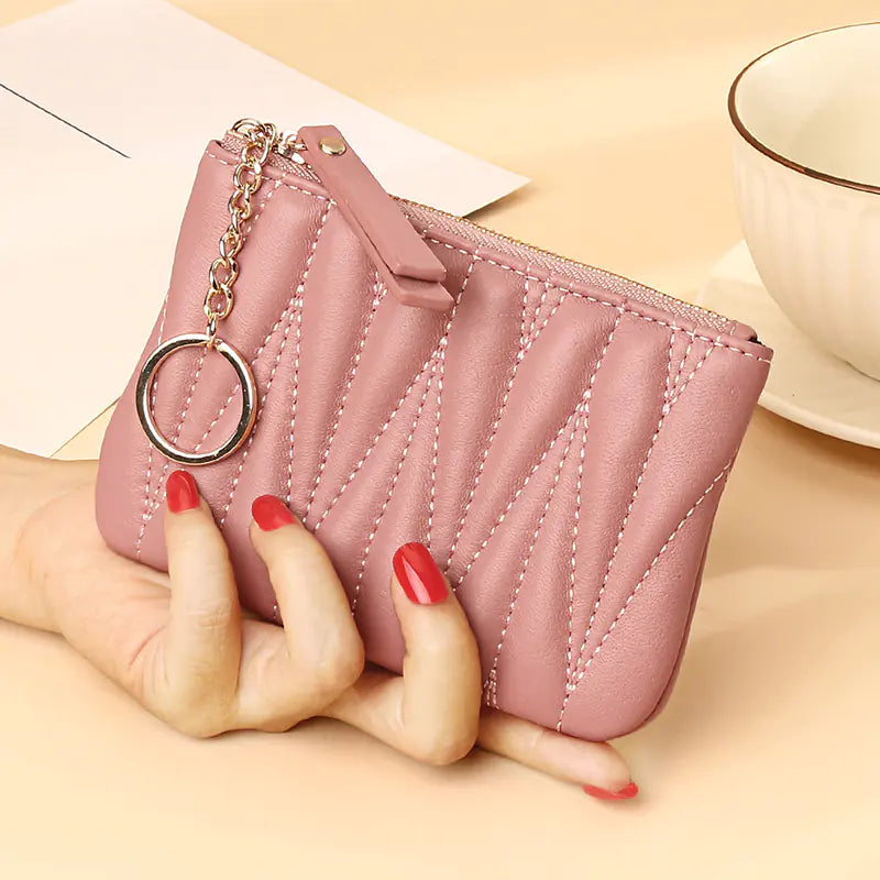 Fashionable Thin Grid Sheepskin Short Wallet