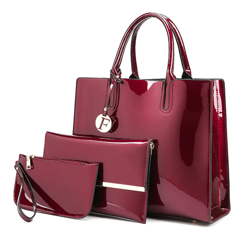 Shiny Leather Women's Mother and Child Bag Set