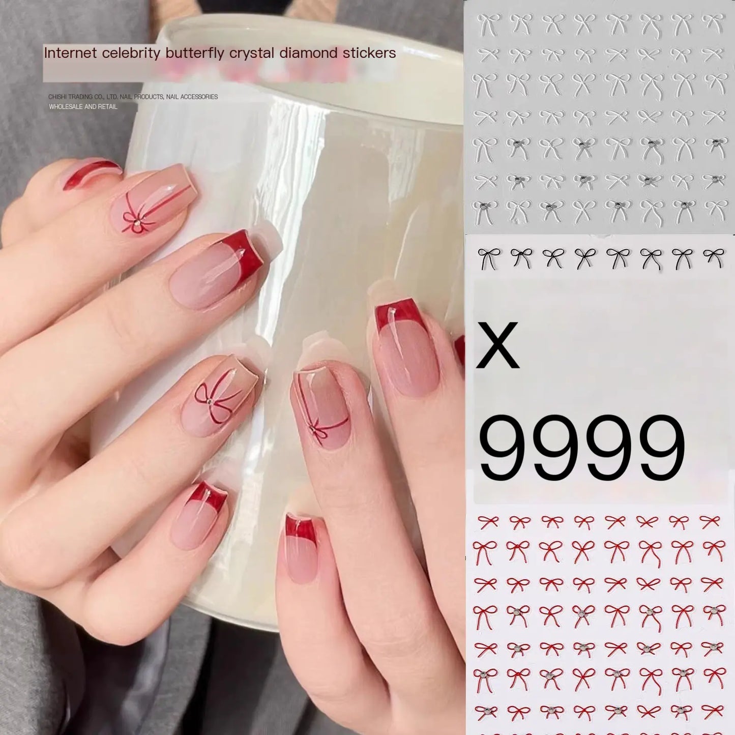 New Crystal Bow Nail Stickers with Elegant Lines