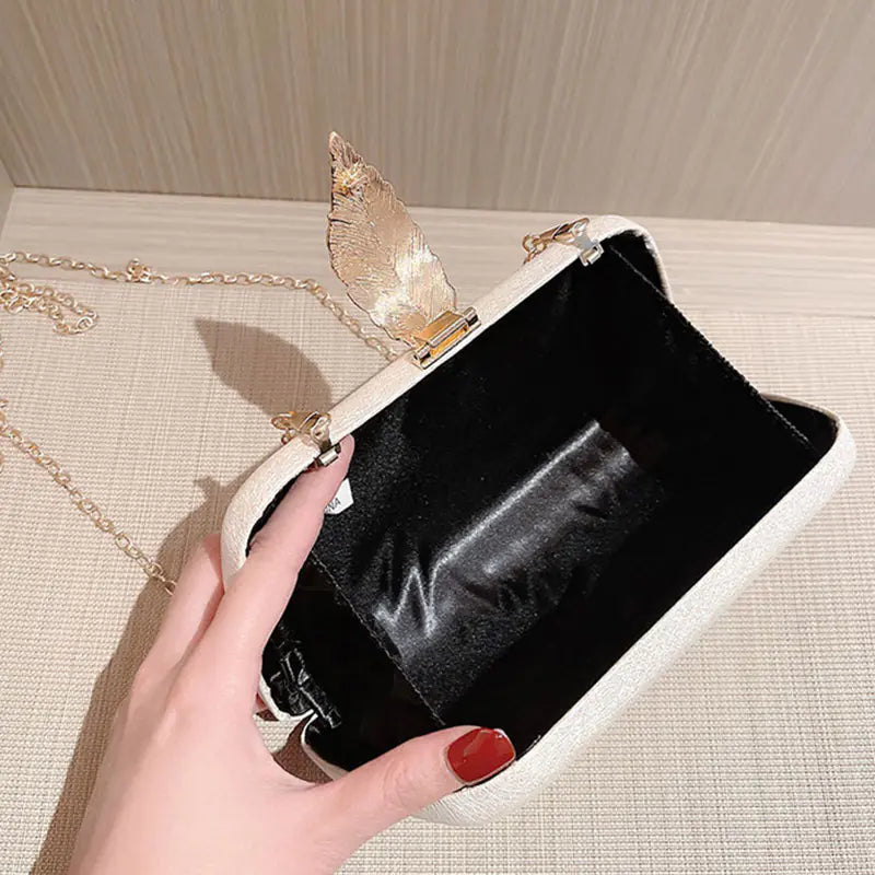 Luxury Evening Clutch Bag with Metal Leaf Design