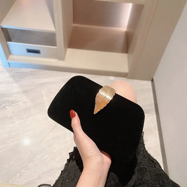 Luxury Evening Clutch Bag with Metal Leaf Design