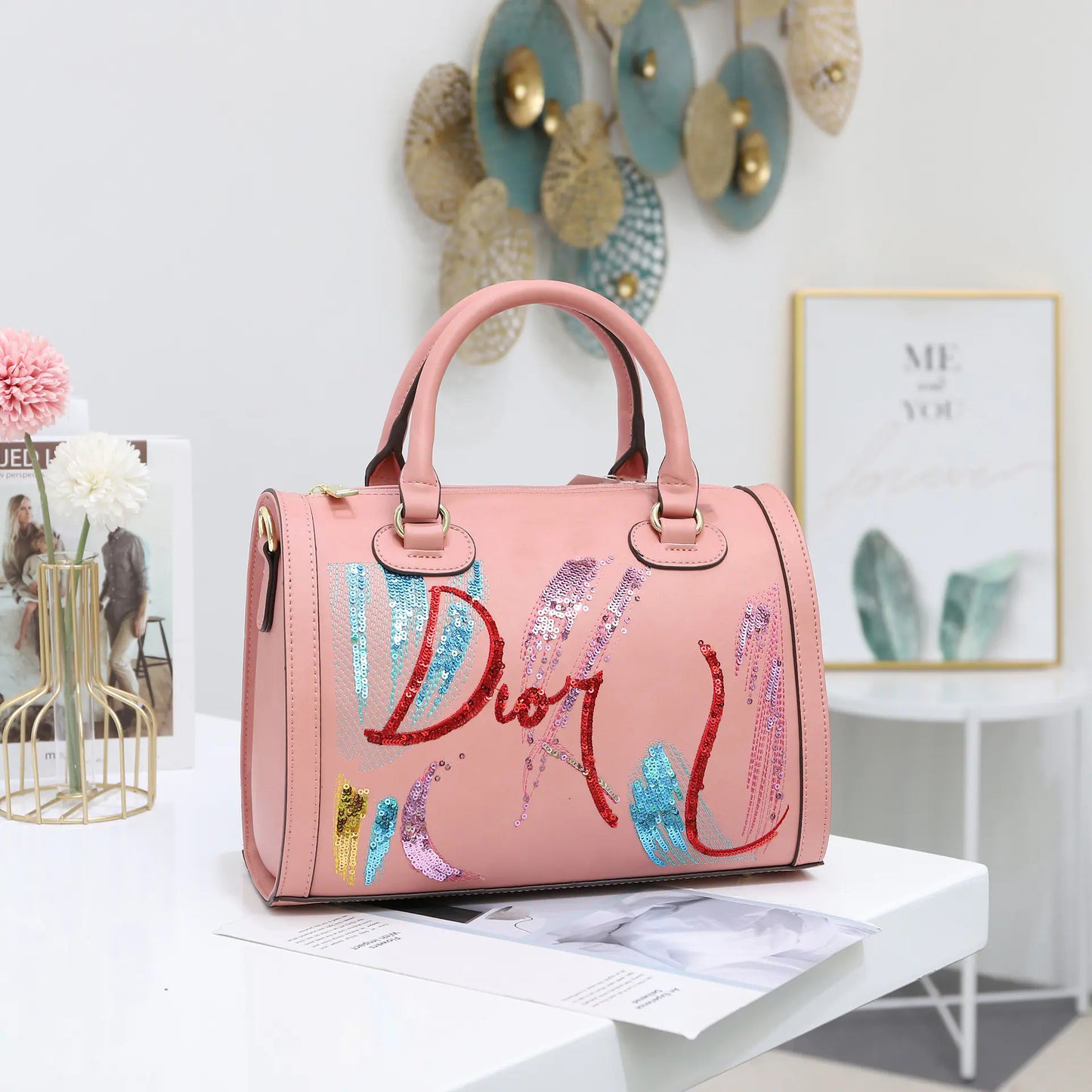 Fashionable Portable Sequin Embroidered Messenger Bag