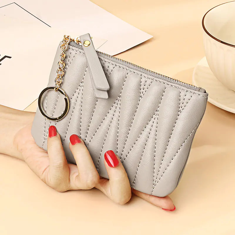 Fashionable Thin Grid Sheepskin Short Wallet