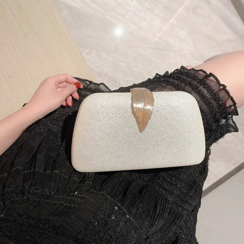 Luxury Evening Clutch Bag with Metal Leaf Design