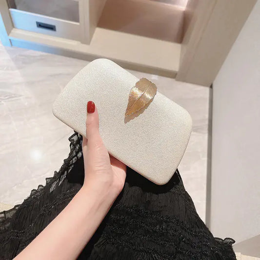 Luxury Evening Clutch Bag with Metal Leaf Design