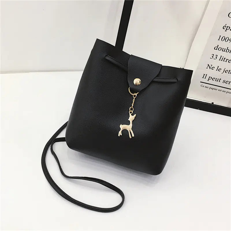 Vintage PU Bucket Bag - Trendy Shoulder Crossbody Bag